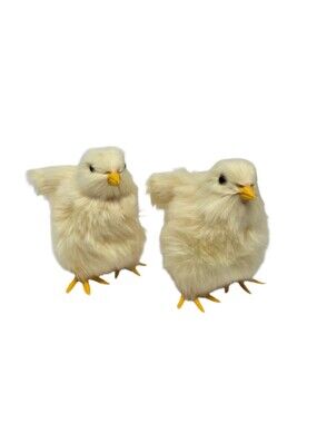 Vintage Inspired Plush Easter Chicks Pair Soft Flocked Style Spring Decor 4"